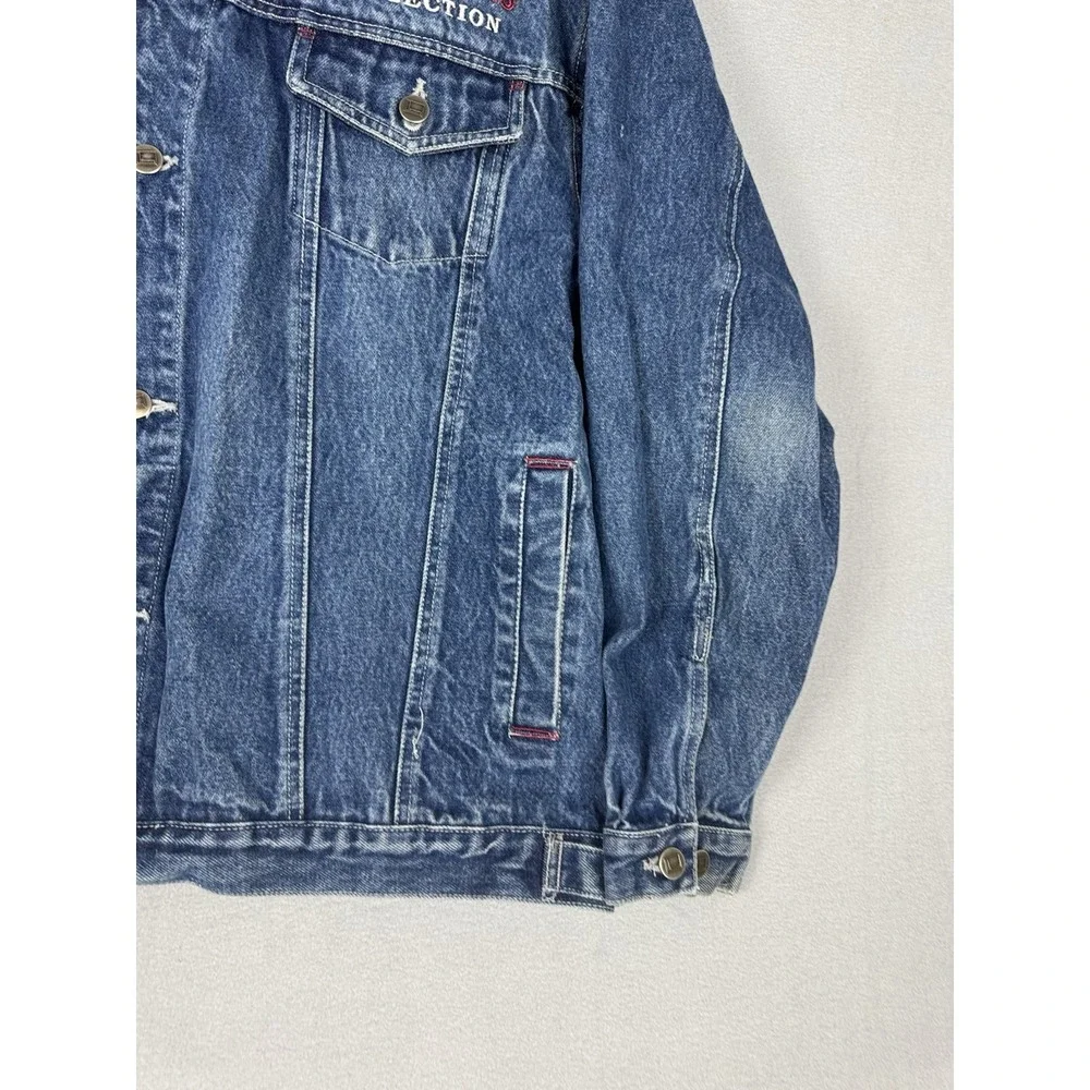 Vintage Fubu Collection Denim Blue Jean Trucker Jacket Pocket Button Mens XL Y2K
